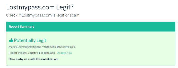 LostMyPass 在islegitsite扫描结果