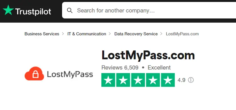 LostMyPass在Trustpilot上的评分